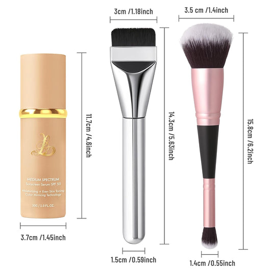 4-in-1 Color Changing Foundation with SPF 50 - Medium Spectrum Longwear Match Foundation with 2 Brushes - Moisturizing & Concealer Face Makeup for All Skin Types